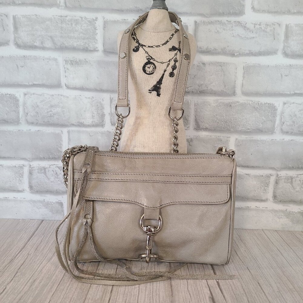 Rebecca Minkoff Mini Mac Cross Body Bag Chain Link Light Tan Leather Studded